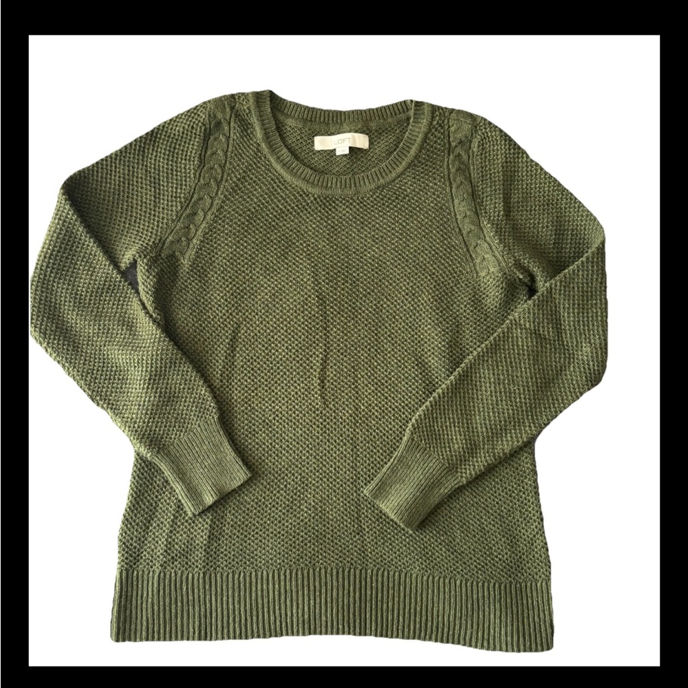Loft Open Knit Sweater Size Medium Army Green Lightweight Long Sleeve